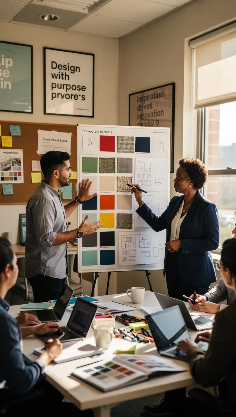 Przykład dobrze zorganizowanej strefy wypoczynkowej w biurze z odpowiednim oznakowaniem.
