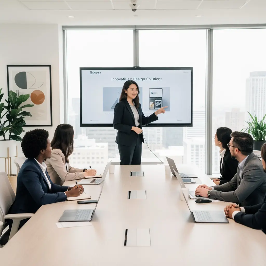 Elegancka sala konferencyjna z nowoczesnymi technologiami i komfortowymi fotelami.