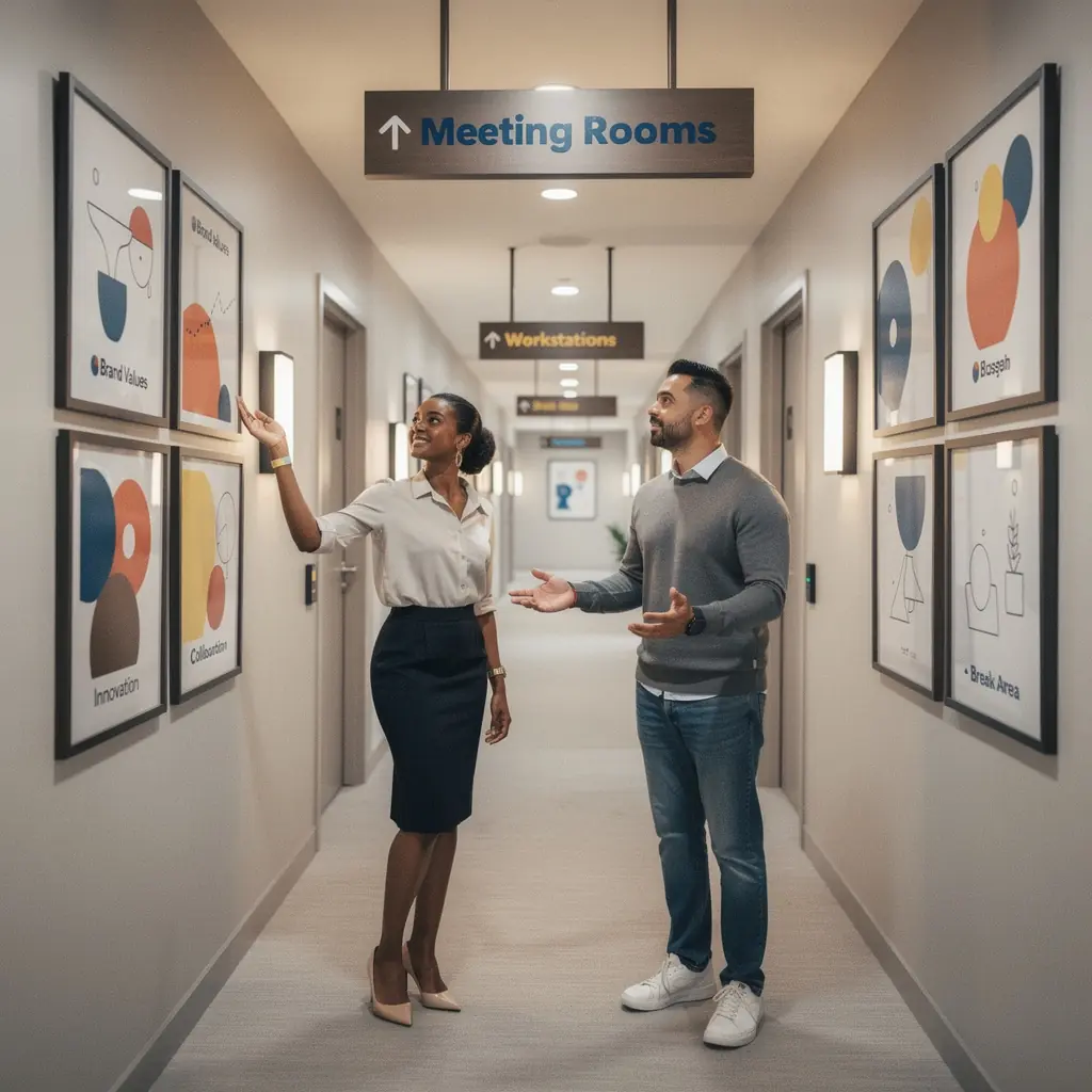 Wskazówki dotyczące umiejscowienia oznakowania w przestrzeni biurowej.