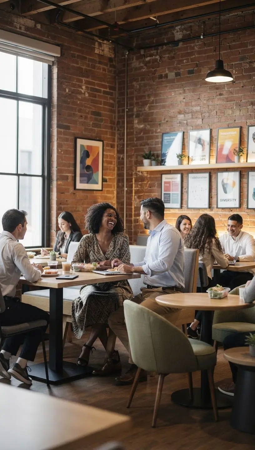 Nowoczesne biuro z przestronnymi stanowiskami pracy i kolorowymi akcentami.